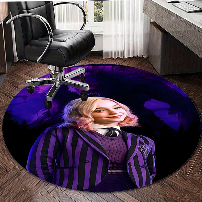 1pc Addams Family Wednesday Enid1 Design Printed Area Round Carpet for Bedroom Living Room Home Decor Rugs Mat Non Slip Mat Rug for Bedside