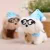Sleeping Glasses Dog Plush Keychain Cute Puppy Backpack Charm with Wizard Hat & Bib Soft PP Cotton Stuffed Doll Gift for Dog Lovers