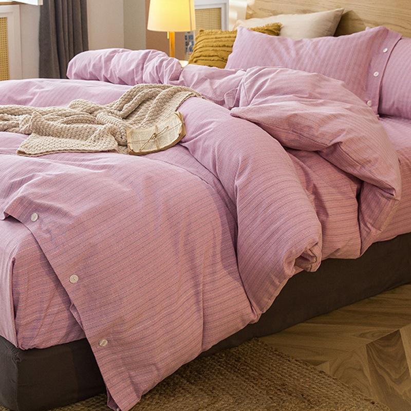 Simple Bed Pure Cotton Polished Four-Piece Cotton Quilt Cover Thickened Warm Bed Sheet 1.8M Double Bed