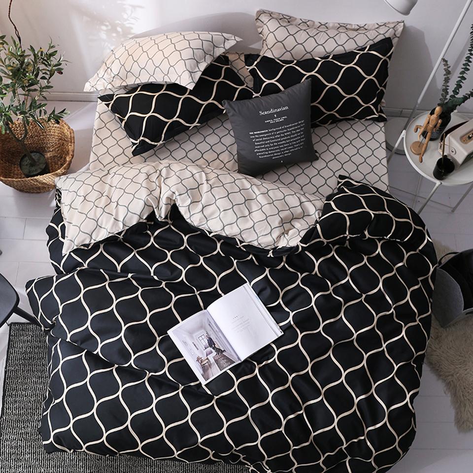 Luxury Black Bedding Set Queen King SIngle Full Size Polyester Bed Linen Duvet Cover Set Modern Bird Plaid Anime With Pillowcase