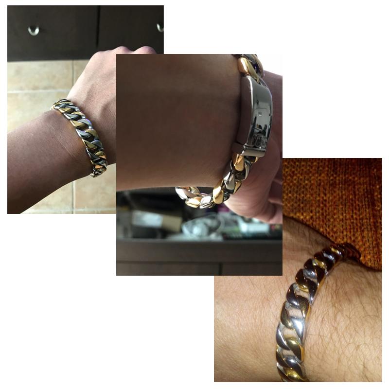 Luxury Cool Never Fade Gold Color Bracelet Men 12MM Curb Chain Mannen Armband Men's Bracelets Bangles for Man Wristband Gift