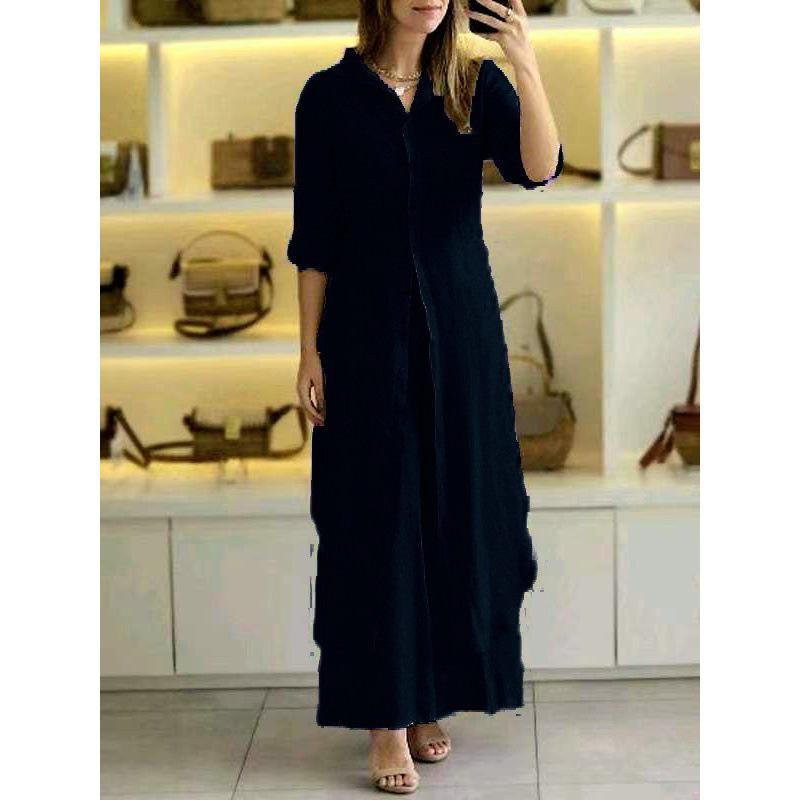 Cross-border Europe and the United States 2025 spring and summer new _ casual linen suit _ women's elegant long-sleeved wide-leg pants two-piece set 