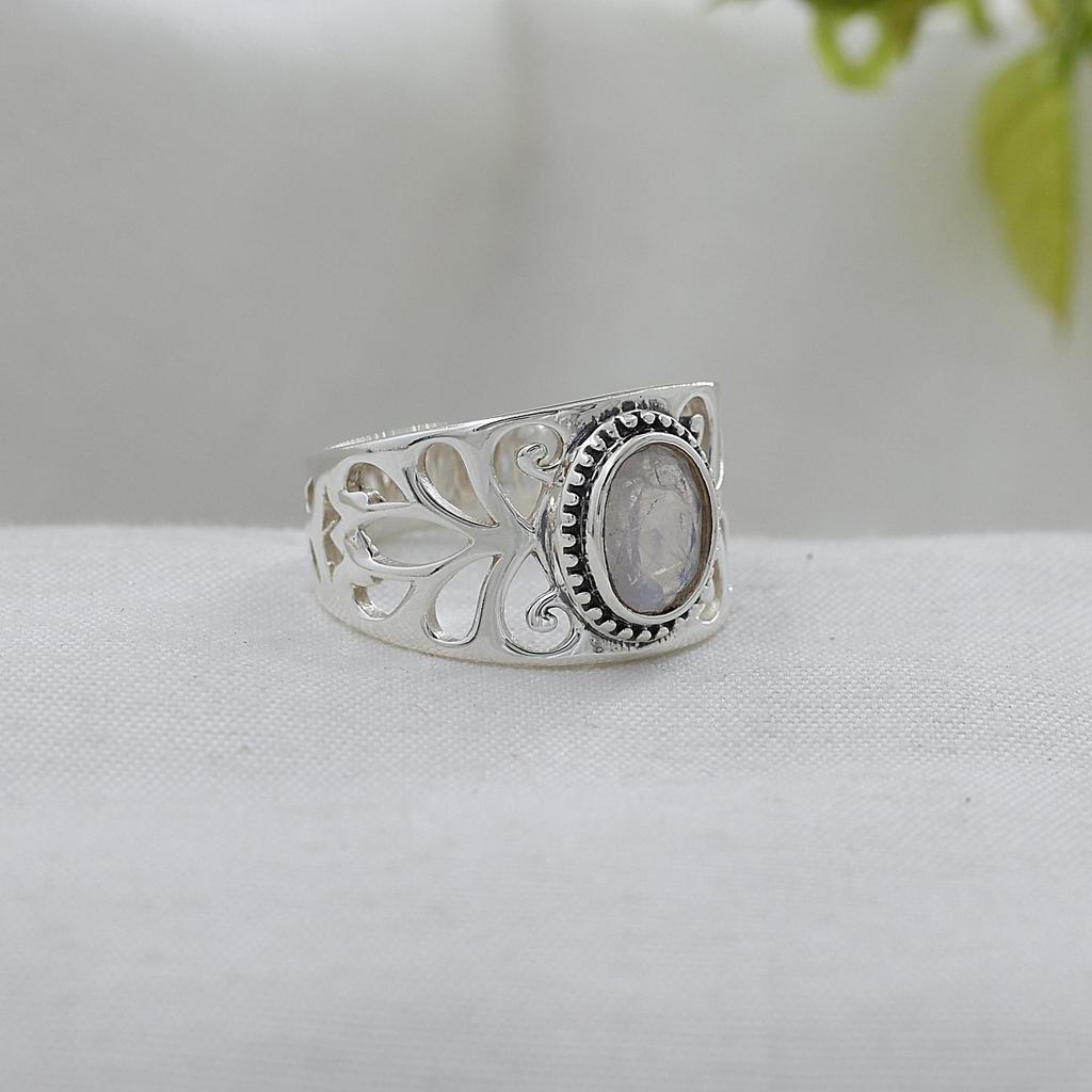 Rainbow Moonstone Silver Ring, Pure 925 Sterling Silver Handmade Jewelry, Women Silver Ring, Gift For Her Ar8934