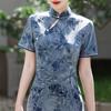 1011 Chinese style summer and autumn new improved flocked cheongsam long wedding ceremony daily self-cultivation Chinese performance