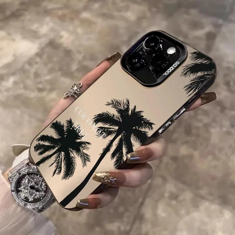 Summer Coconut Phone Case for iPhone 16 16E 14 15 Pro Max 11 12 13 Pro X XR XSMax 14 Plus Laser Plated Shockproof Bumper Cover