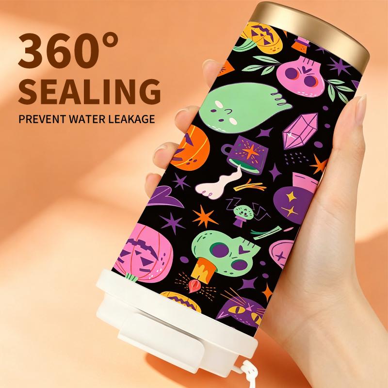 532ml Coffee Cup Halloween Magic Pumpkin Ghost Skull Bat MotifLarge Capacity Tea Cup Car Portable Cup Commuter Coffee Cup