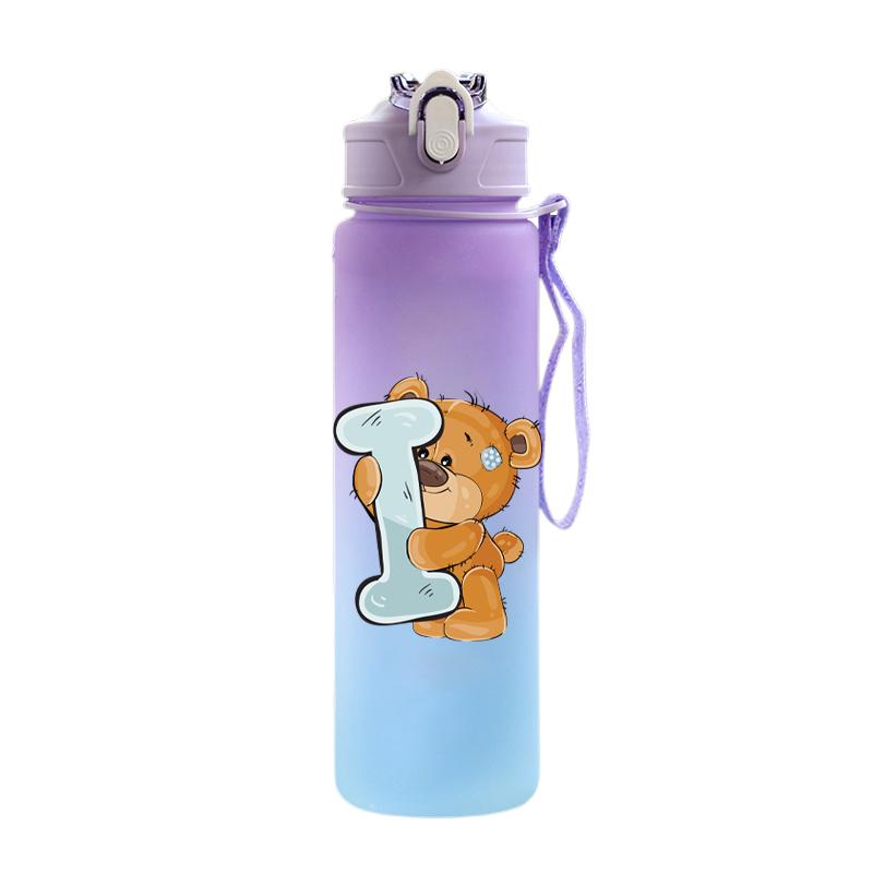 Cartoon Letter Printed Lovely A-Z 750ml Water Bottle Large Capacity Drinking Cup Portable Outdoor Sports Water Cup Children Gift
