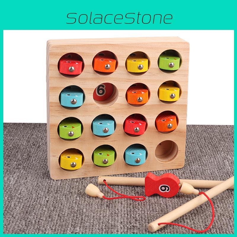 Kids Wooden Fishing Game With Magnetic Fish And Number Plates For Educational Fun