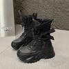 Fashion 8CM Women Chunky Mid-Calf Boots New Autumn Canvas High Platform Round Toe Ladies Shoes Tie Motorcycle Boots Winter Sneakers