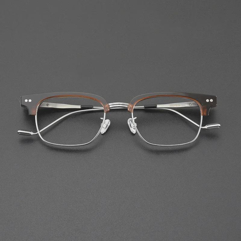 Herren-Halbrahmen-Myopiebrille aus reinem Titan mit Anti-Blaulicht, großes Gesichtsdesign, stilvoller flacher Rahmen