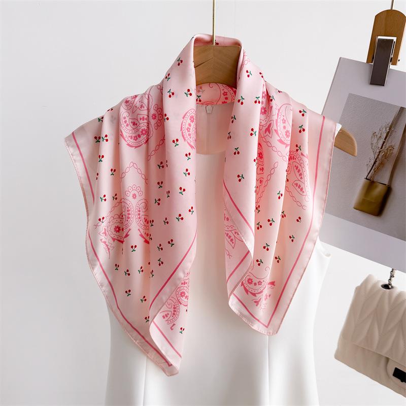 Elegant Spring Floral Silk-Blend Square Scarf - Headscarf & Neck Protection Neckerchief for Women