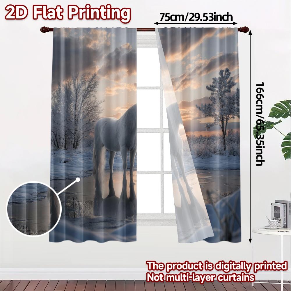 2pcs, 2D FLAT PRINTING Curtains (Without Rod) Winter Elegance Popular Curtains&Window Treatment Versatile Polyester Fabric
