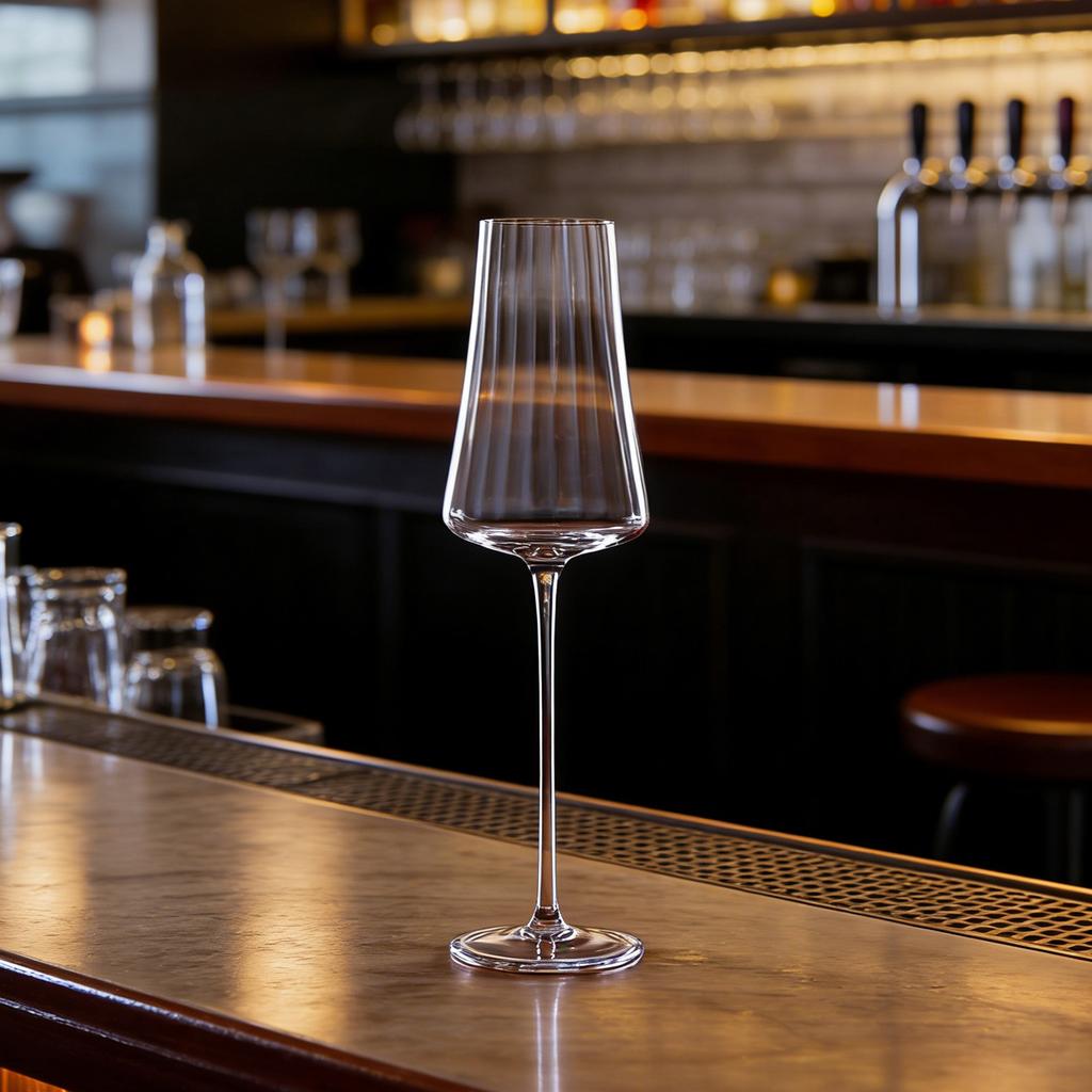 CRISON Boutique Series Crystal Glass High Footed Ribbed Champagne Glasses, Sparkling Glasses, Bar Cocktail Glasses