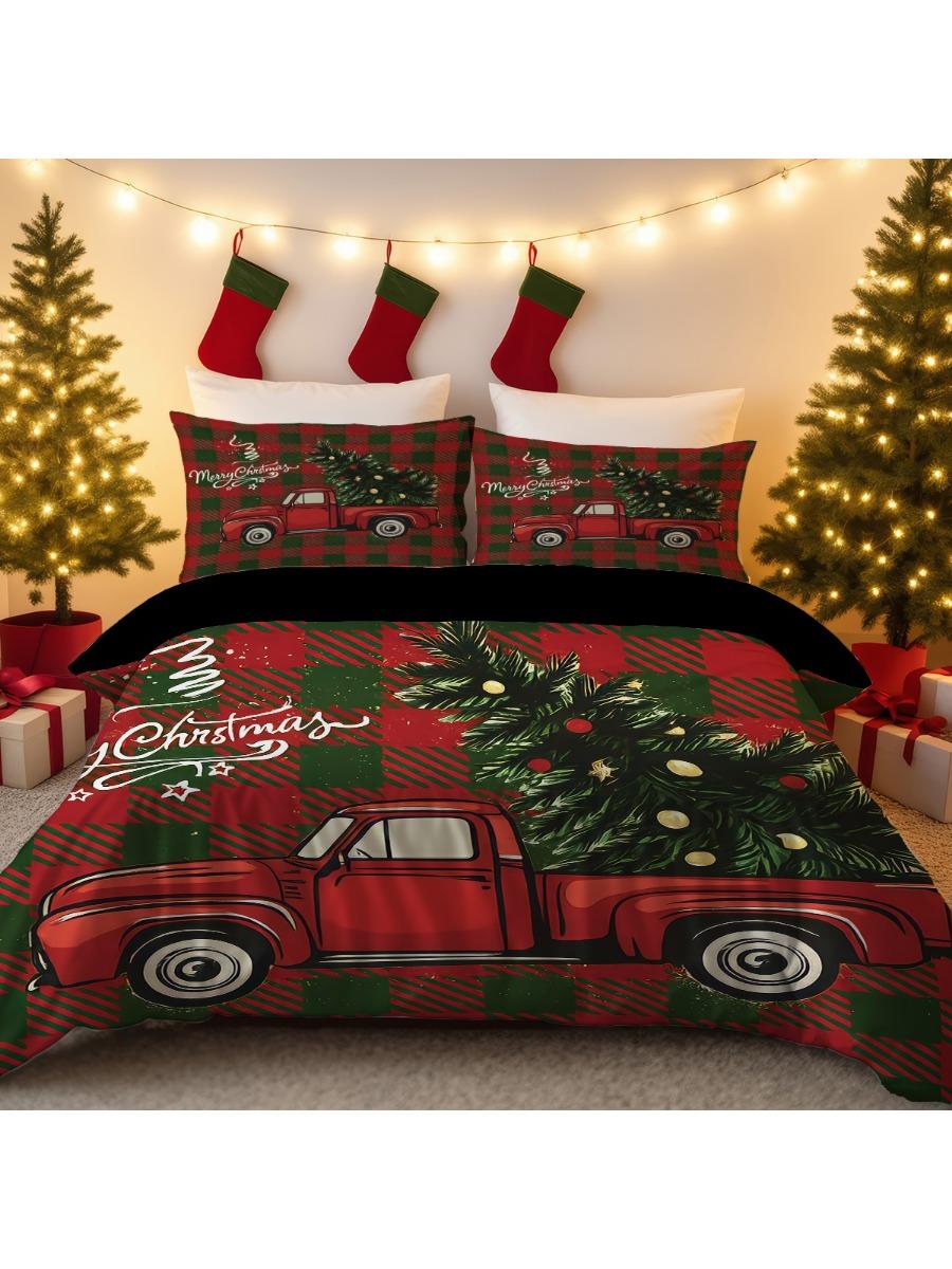 

3pcs Checkered Christmas Coreless Duvet Set with Multiple Sizes for Bedrooms Dormitories, Soft and Comfortable, Machine Washable 140x210cm-AU-Single&set