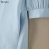 ZANZEA Women Casual Turn Down Collar Solid Color 3/4 Sleeve Loose Dress