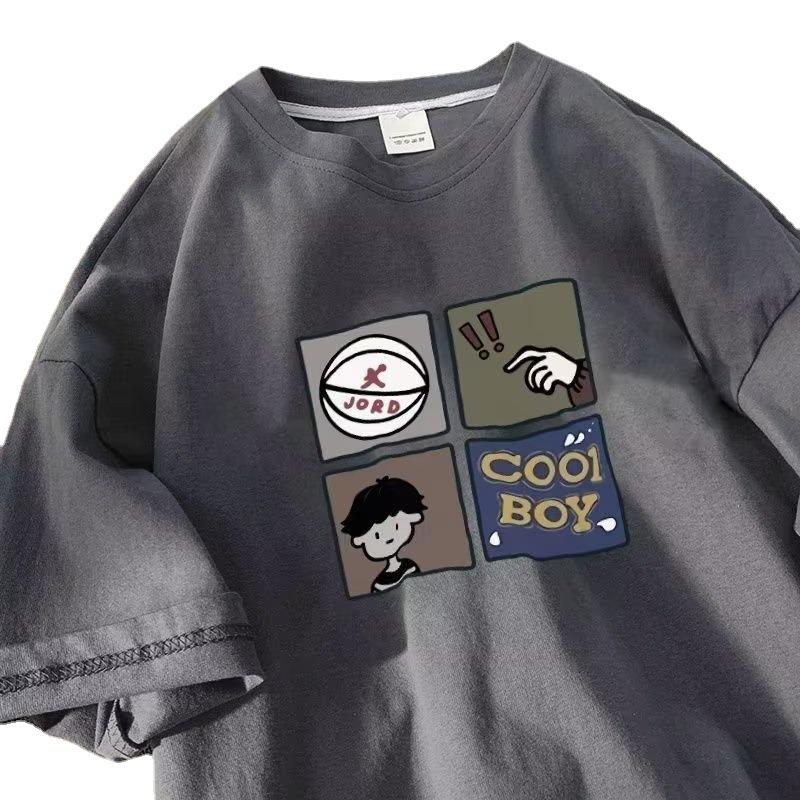 2024 Summer Trend Printed Hip Hop Solid Color Short Sleeve Loose Casual Sports Round Neck Top Short Sleeve Men's Large Size 8XL
