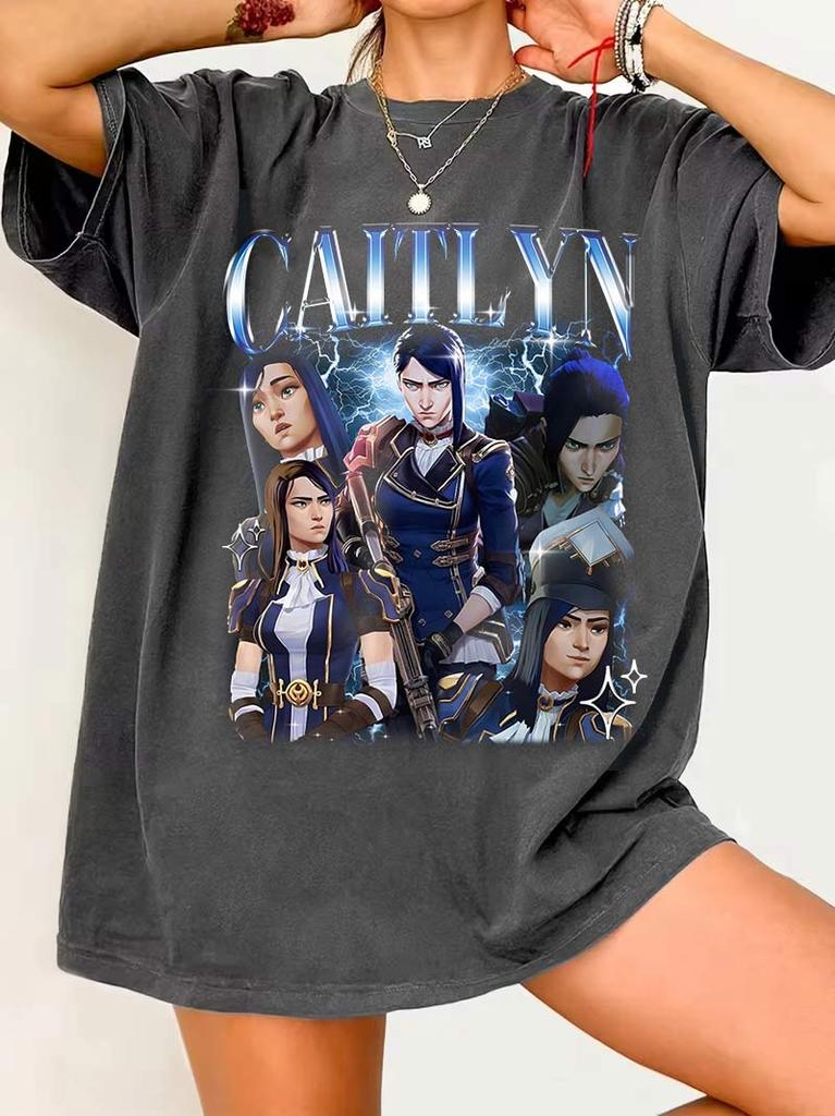 Caitlyn Arcane T-shirt Kiramman Tee Merchandise Jaren 90 Heren Dames Mode Tee Katoen Oversized Los Harajuku Kleding Zomer Streetwear