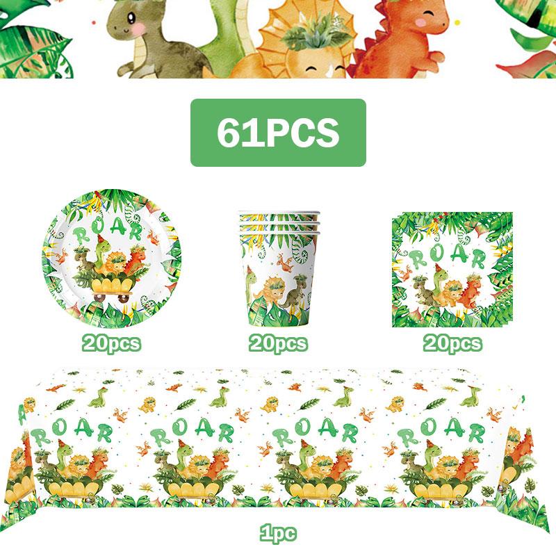 Dinosaur Birthday Decoration Party Supplies Set Cup Plate Tablecloth Dinosaur Balloons Happy Banner Cake Topper for Kids Favors