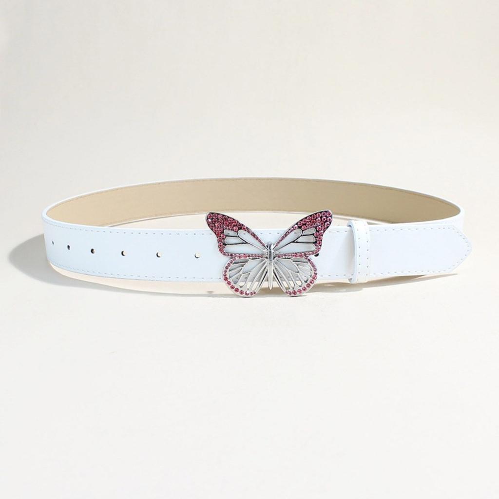 Elegant PU Leather Waist Belt Waist Ornament Decorative Sash Feature Rhinestone Butterfly Buckle for Fashion Women