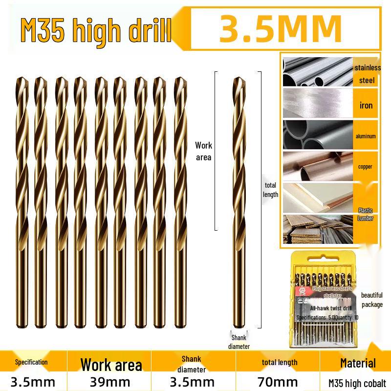 Burghiu elicoidal M35 Cobalt pentru tablă metalică din oțel inoxidabil de înaltă duritate.