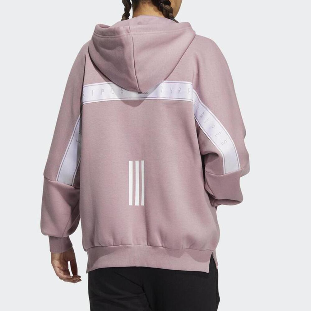 Adidas Striped Logo Patch Hooded Jacket, Women Long Sleeve Casual Sports Magic-Purple Pink Outerwear HM2811