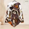 Women Plus Size Round Neck Long Sleeve T Shirt Halloween Snail Pumpkin Print Asymmetric Hem Button Detail