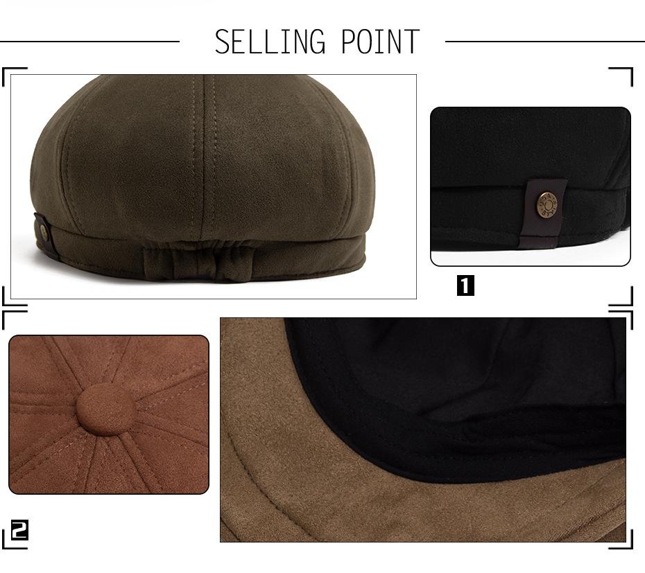 Men's and Women's Suede Newsboy Cap: Retro, Fashionable Autumn/Winter Octagonal Hat and Casual Painter Beret.