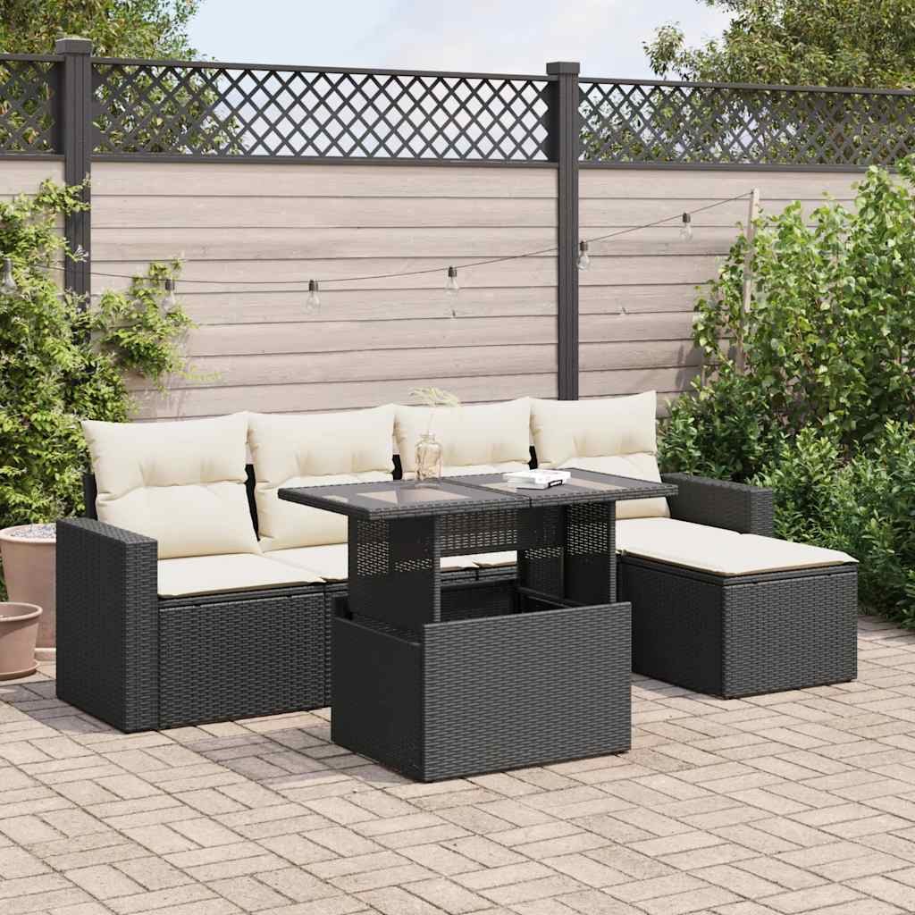 Vidaxl 6-Cz. Garden Furniture Set With Cushions, Black Poly Rattan