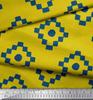 Soimoi Yellow Japan Crepe Satin Fabric Diamond Geometric Printed Craft Fabric by the Metre 42 Inch