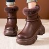 Fashion GKTINOO 2024 Winter Rabbit Fur Warm Women's Boots Comfortable Thick Soled Women Flat Platform Shoes Casual Short Boots