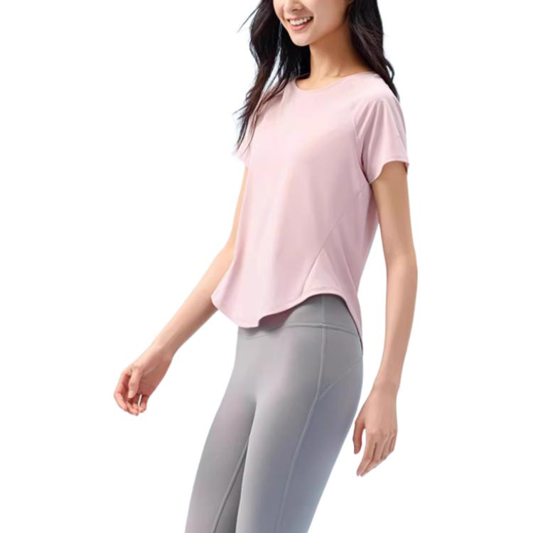 Anta Comfortable Casual Solid Color Breathable Thin Round Neck Short Sleeve T-Shirt Women Tops Soft-Pink 962527105-2