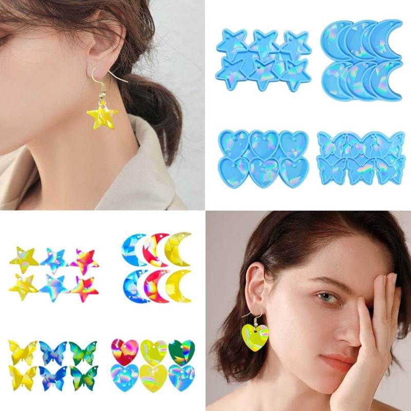 Jewelry Casting Mold Star Moon Heart Butterfly Silicone Mold Holographic Resin Mold for DIY Keychains Earring Pendant