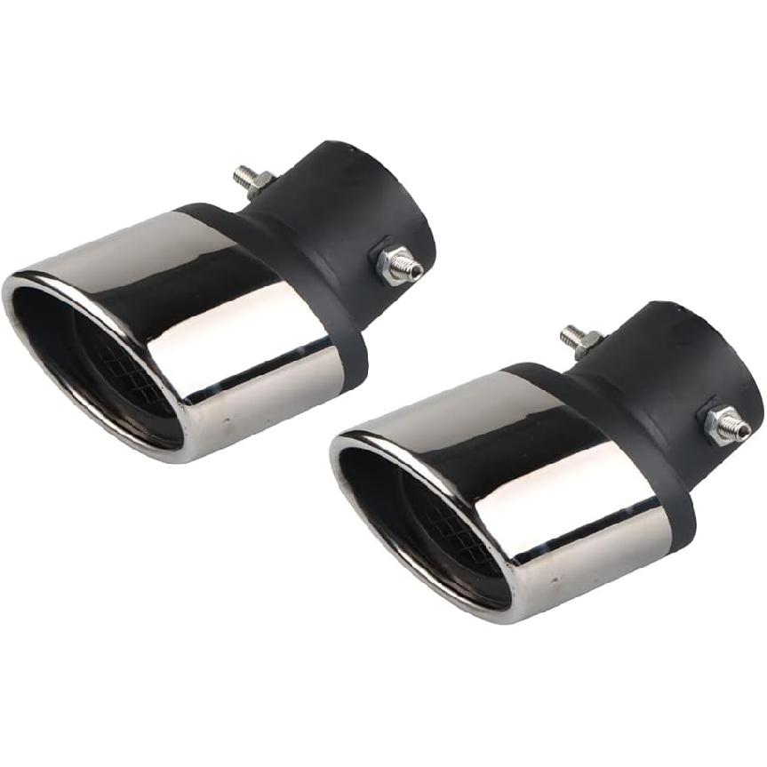 

2PCS Stainless Steel Bolt-On Car Exhaust Tail Muffler Tip Pipes Universal Fit Pipes Diameter 1 1/2 to 2 1/4 (Silver+Black,Curved) Curved