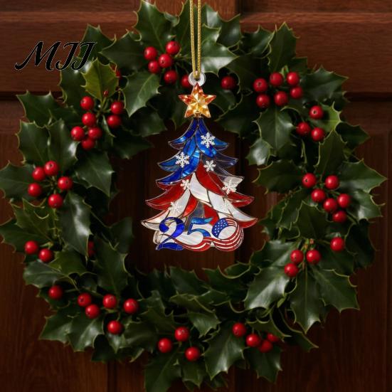 Clear Acrylic Commemorative Art 250 Anniversary USA Christmas Ornament, America Years Patriotic Tree Unique Hanging Accessory Decoration, 1776-2026 2D