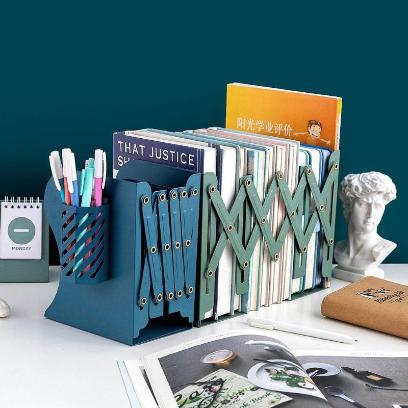 Decorative Adjustable Bookends for Heavy Books Anti-Slip Metal Book Stoppers Holders for Bookcase Bookshelves