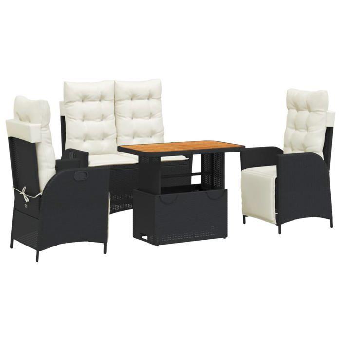 VidaXL Ensemble à Manger de Jardin avec Coussins 4 pcs, Table de Terrasse, Meubles de Patio, Mobilier d'Extérieur, Noir 3277444