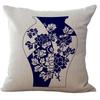 Retro Blue and White Porcelain Pillowcase Geometric Printed Cotton and Linen Sofa Pillowcase Bathroom Sofa Decorative Pillowcase