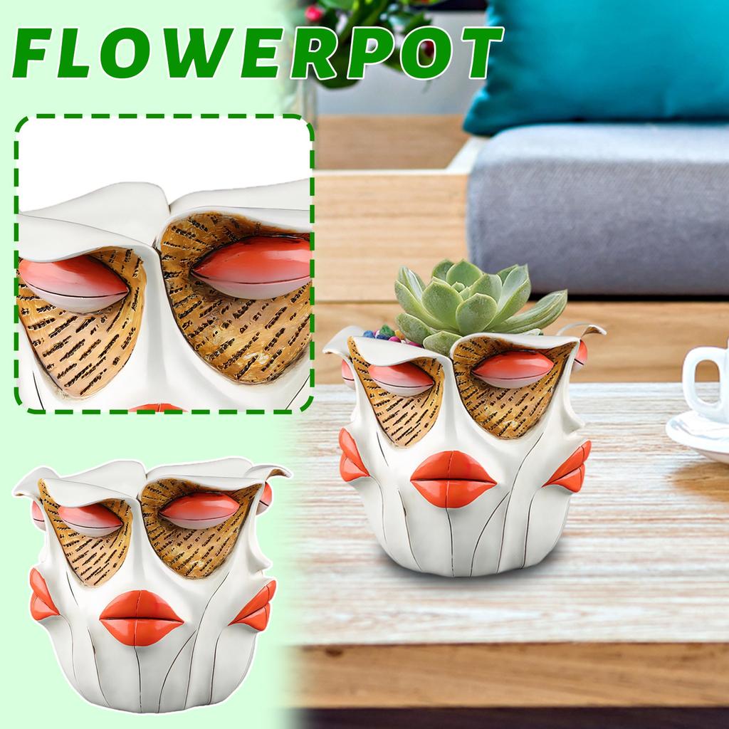 Red Lips Human Face Flower Pot Resin Abstract Ornaments