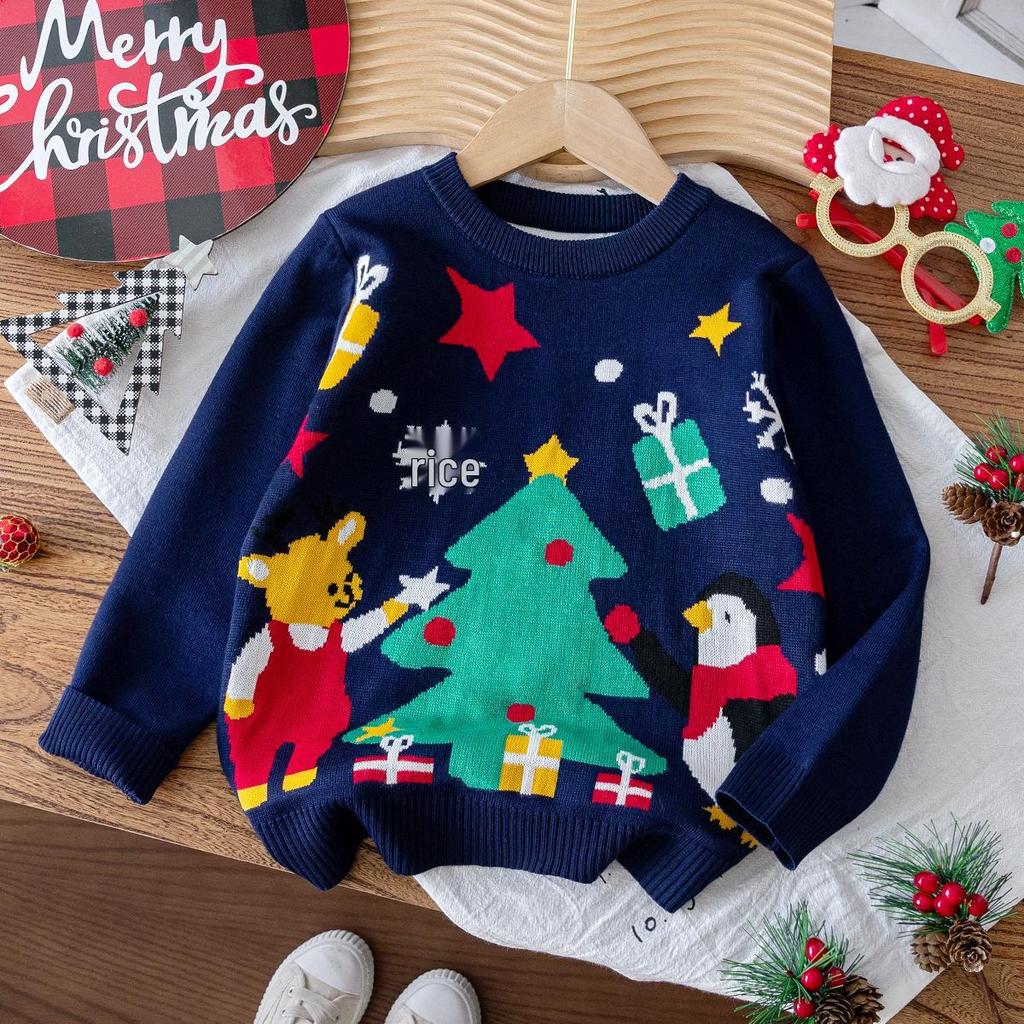 Autumn/Winter Children's Christmas Jacquard Knit Pullover Sweater