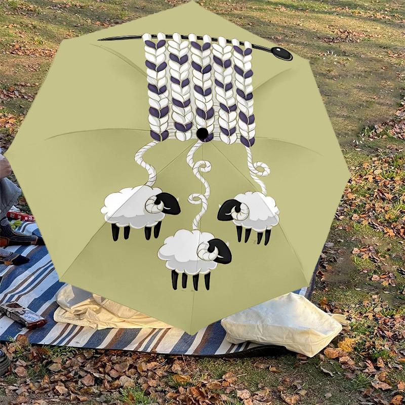 1PC knitting sheep Automatic Open/Close Umbrella with Windproof, 8-Rib Sturdy Canopy, Durable Ribs, Fashionable Design, Outdoor Accessory, Fun Prin, H