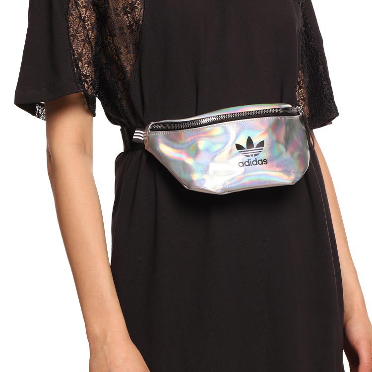 adidas Originals Trefoil Metallic Iridescent Logo Print Polyurethane Crossbody Chest Bag Women Bags Iridescent-White FL9632