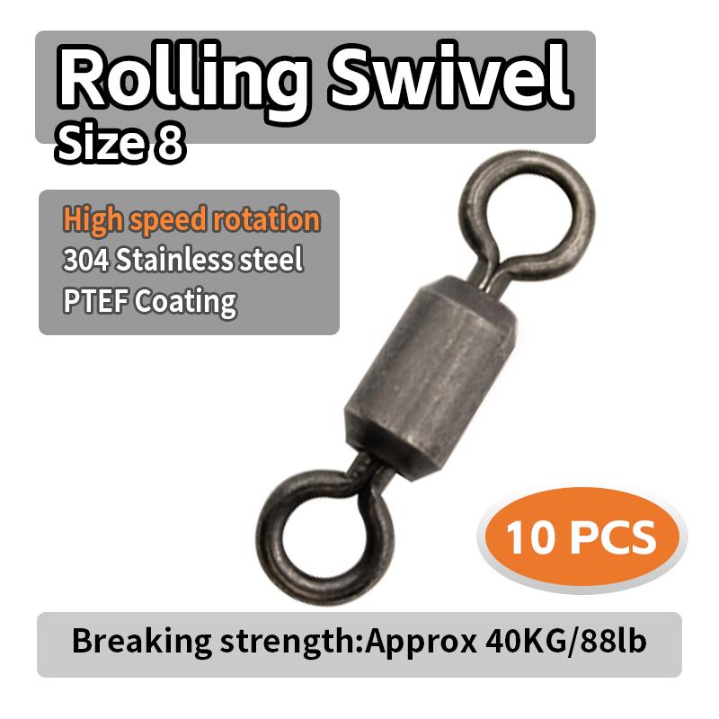 

10pcs Carp Fishing Accessories Swivel 304 Stalnless Steel PTEF Coating High Speed Rotation For Carp Fishing Hair Chod Rig Tackle