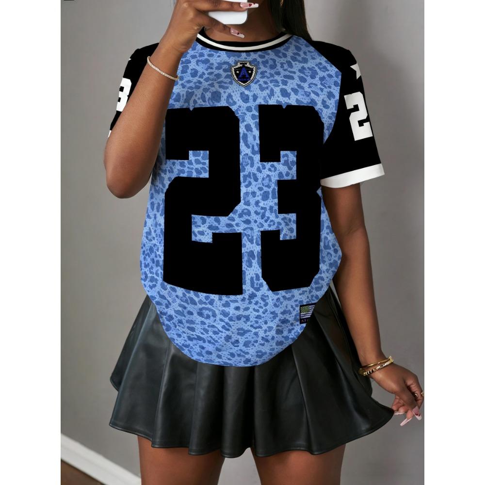 Contrast Color Sweet and Cool Sports Style Short-sleeved T-shirt with Digital Printing Casual Fashion Women's Top