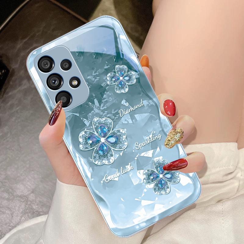 Gehärtetes Glas Handyhülle Für Samsung Galaxy S10 4G S20 11E 30 S21 21Fe 22 Pro S23 Ultra 5G S8 S9 Wasser Diamant Blumen Blätter