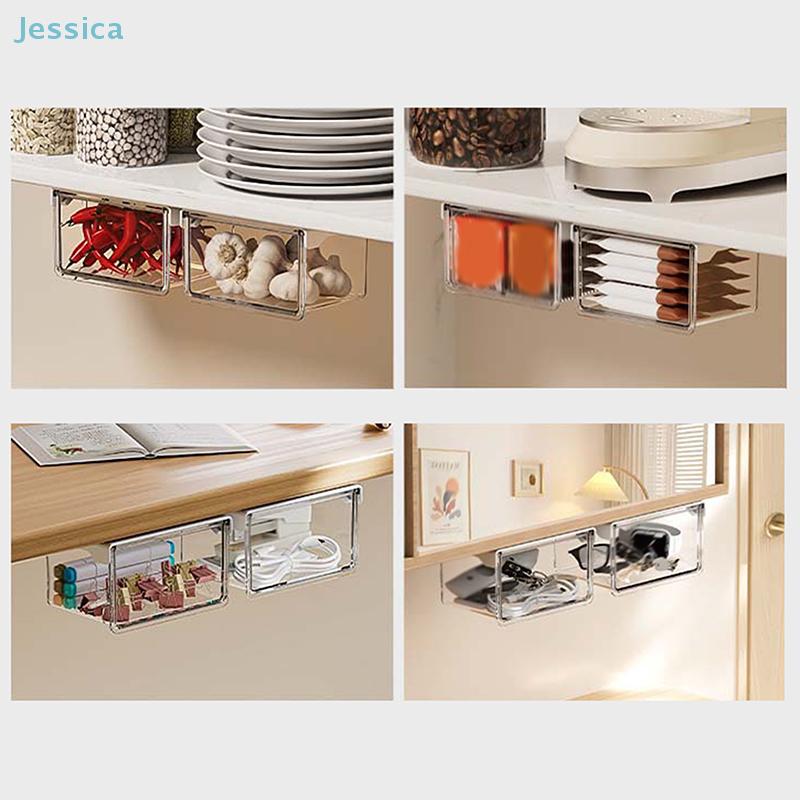 Under-Shelf Hanging Storage Bins Clear Plastic Organizers For Bathroom Kitchen  Closet