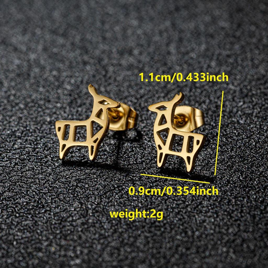 Deer Stud Earrings: Simple Christmas Reindeer Design, Cute Korean Style Stainless Steel Accessories