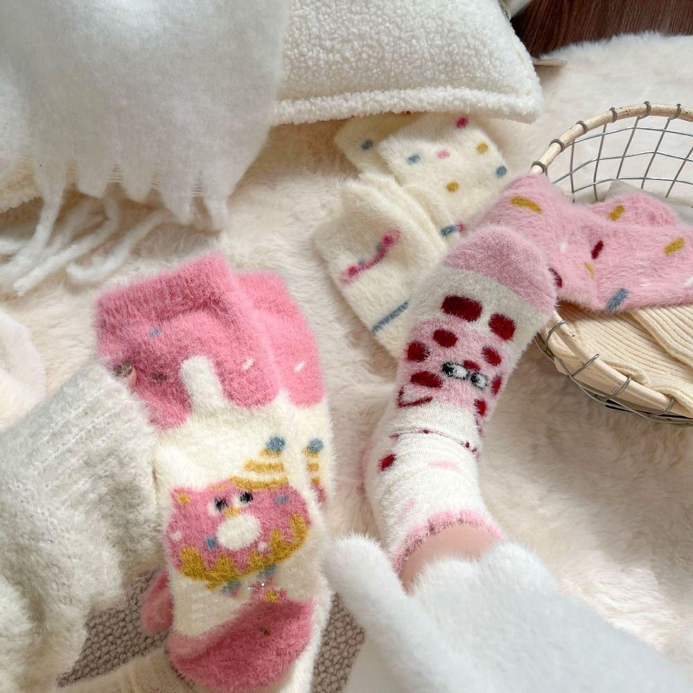 

5Pairs Cartoon Mink Fur Socks Dot Thicken Warm Socks Fashion Sleeping Socks Women Girls 5Pairs