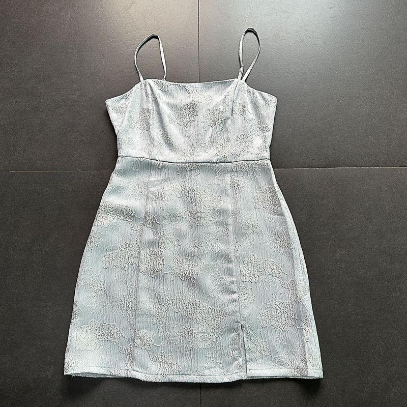 

Silver Gray Sling Dress Export USA Suspender Skirt French Style Tight Waist Dark Pattern Jacquard Exquisite Small Slit Skirt Silver Grey/Sort of Blues S