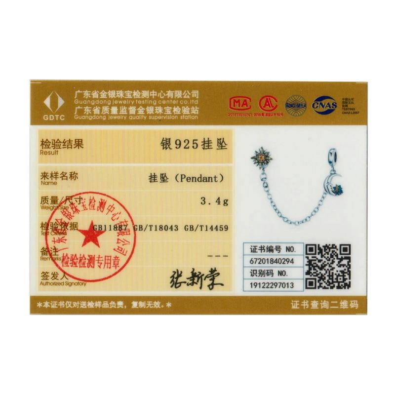 WOSTU The Whole Universe 925 Sterling Silver Round Safety Chain Sun Moon Stopper Charm Fit Bracelets DIY Jewelry