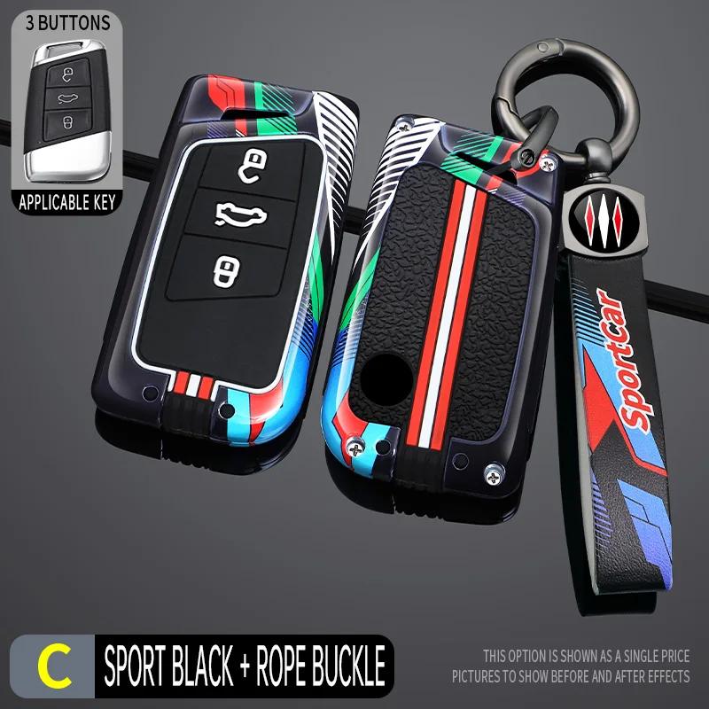 For Vw For Volkswagen Tiguan Mk2 Magotan Passat B8 Cc For Skoda Superb A7 Racing Style Metal Car Key Case Fob Cover Accessories